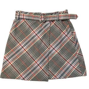 GB Women Size MEDIUM Plaid Belted Skirt Lined Pleated Classic Check Preppy Style